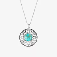 Womens Enhanced Blue Turquoise Sterling Silver Round 18 Inch Pendant Necklace