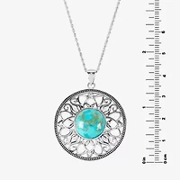 Womens Enhanced Blue Turquoise Sterling Silver Round 18 Inch Pendant Necklace