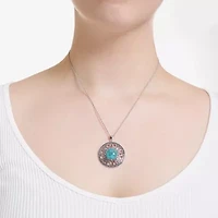 Womens Enhanced Blue Turquoise Sterling Silver Round 18 Inch Pendant Necklace