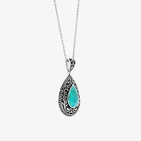 Womens Enhanced Blue Turquoise Sterling Silver Pear 18 Inch Pendant Necklace