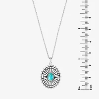 Womens Enhanced Blue Turquoise Sterling Silver Round 18 Inch Pendant Necklace