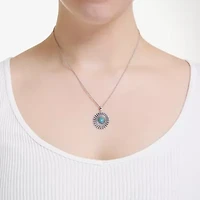 Womens Enhanced Blue Turquoise Sterling Silver Round 18 Inch Pendant Necklace