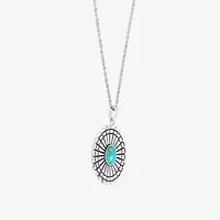 Womens Enhanced Blue Turquoise Sterling Silver Round 18 Inch Pendant Necklace