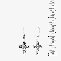 Bali Inspired Womens Sterling Silver Cross Drop Earrings