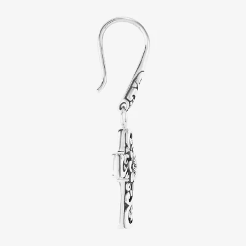 Bali Inspired Womens Sterling Silver Cross Drop Earrings