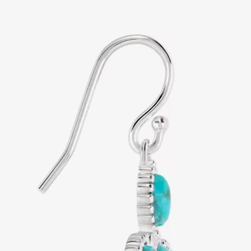 Womens Blue Turquoise Sterling Silver Cross Drop Earrings