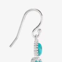 Womens Blue Turquoise Sterling Silver Cross Drop Earrings