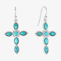 Womens Blue Turquoise Sterling Silver Cross Drop Earrings