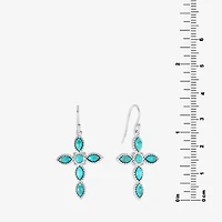 Womens Blue Turquoise Sterling Silver Cross Drop Earrings