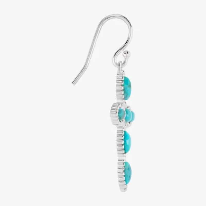 Womens Blue Turquoise Sterling Silver Cross Drop Earrings