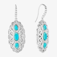 Womens Genuine Blue Turquoise Sterling Silver Oval Drop Earrings