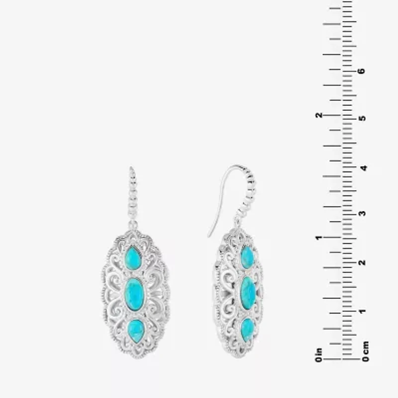 Womens Genuine Blue Turquoise Sterling Silver Oval Drop Earrings