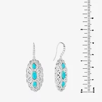 Womens Genuine Blue Turquoise Sterling Silver Oval Drop Earrings