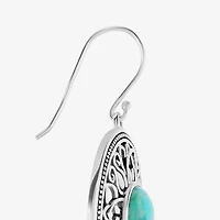 Womens Genuine Blue Turquoise Sterling Silver Round Drop Earrings