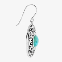 Womens Genuine Blue Turquoise Sterling Silver Round Drop Earrings