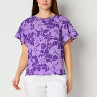 Liz Claiborne Womens Round Neck Short Sleeve Blouse