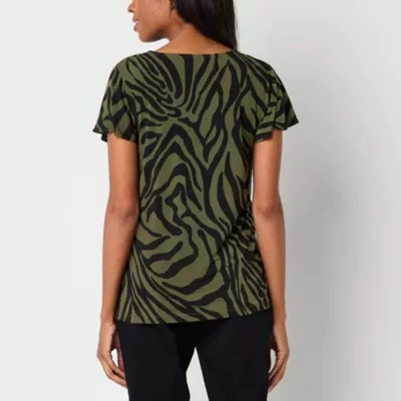 Liz Claiborne Womens V Neck Short Sleeve Blouse