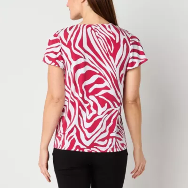 Liz Claiborne Womens V Neck Short Sleeve Blouse