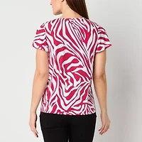 Liz Claiborne Womens V Neck Short Sleeve Blouse