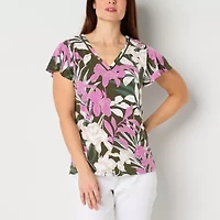 Liz Claiborne Womens V Neck Short Sleeve Blouse