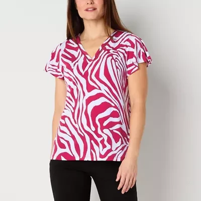 Liz Claiborne Womens V Neck Short Sleeve Blouse