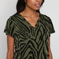 Liz Claiborne Womens V Neck Short Sleeve Blouse