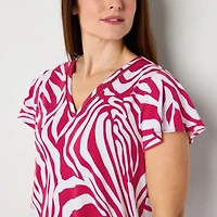 Liz Claiborne Womens V Neck Short Sleeve Blouse