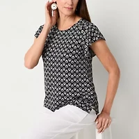 Liz Claiborne Womens Round Neck Short Sleeve Blouse