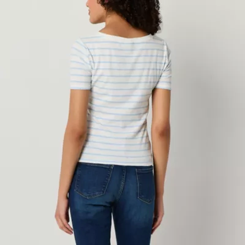 a.n.a Womens Short Sleeve Ribbed Henley Shirt