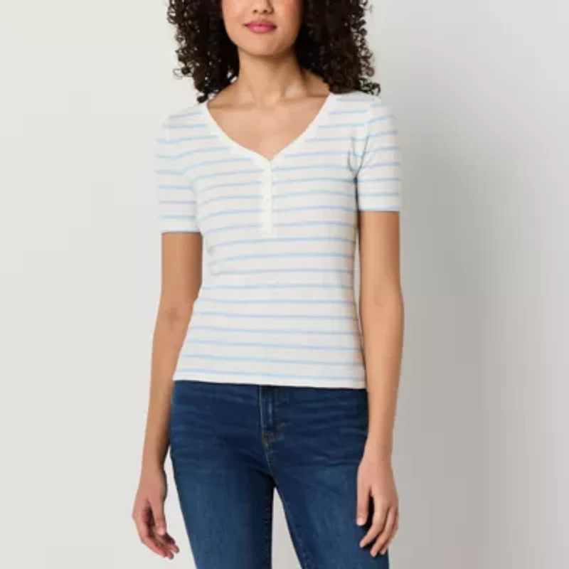 a.n.a Womens Short Sleeve Ribbed Henley Shirt