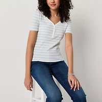 a.n.a Womens Short Sleeve Ribbed Henley Shirt