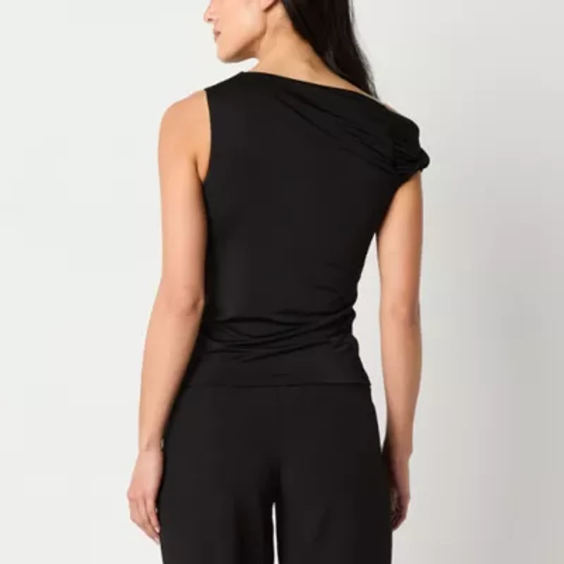 Worthington Womens Asymmetrical Neck Short Sleeve Blouse