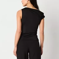 Worthington Womens Asymmetrical Neck Short Sleeve Blouse