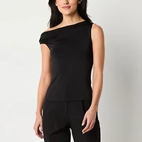 Worthington Womens Asymmetrical Neck Short Sleeve Blouse