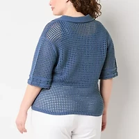 a.n.a Plus Womens Short Sleeve Crochet Polo
