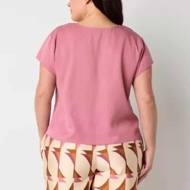Worthington Womens V Neck Short Sleeve Plus T-Shirt