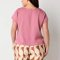 Worthington Womens V Neck Short Sleeve Plus T-Shirt