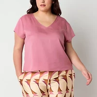 Worthington Womens V Neck Short Sleeve Plus T-Shirt