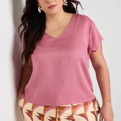 Worthington Womens V Neck Short Sleeve Plus T-Shirt