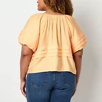 Liz Claiborne Womens Round Neck Short Sleeve Plus Blouse