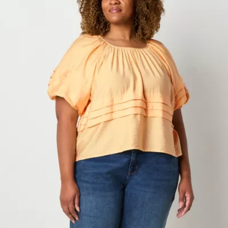 Liz Claiborne Womens Round Neck Short Sleeve Plus Blouse