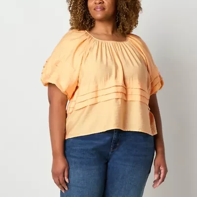 Liz Claiborne Womens Round Neck Short Sleeve Plus Blouse