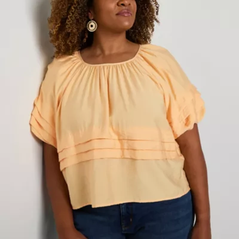 Liz Claiborne Womens Round Neck Short Sleeve Plus Blouse