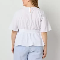Liz Claiborne Womens Round Neck Short Sleeve Plus Blouse