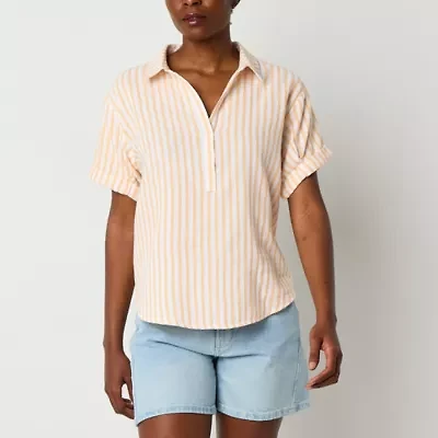 a.n.a Tall Womens Short Sleeve Regular Fit Blouse