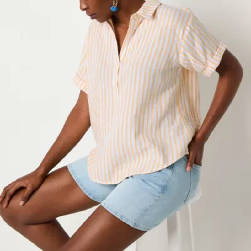a.n.a Tall Womens Short Sleeve Regular Fit Blouse