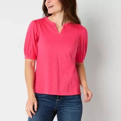 St. John's Bay Womens Split Crew Neck Short Sleeve Tall T-Shirt