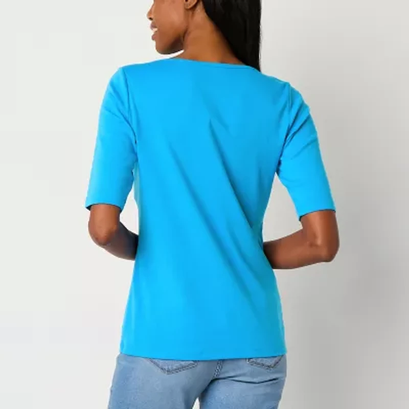 St. John's Bay Womens Tall Boat Neck Elbow Sleeve T-Shirt