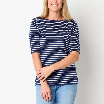 St. John's Bay Womens Boat Neck Elbow Sleeve Tall T-Shirt