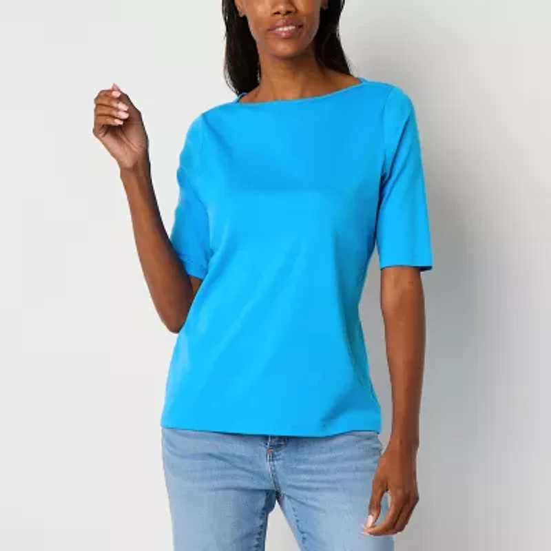 St. John's Bay Womens Tall Boat Neck Elbow Sleeve T-Shirt